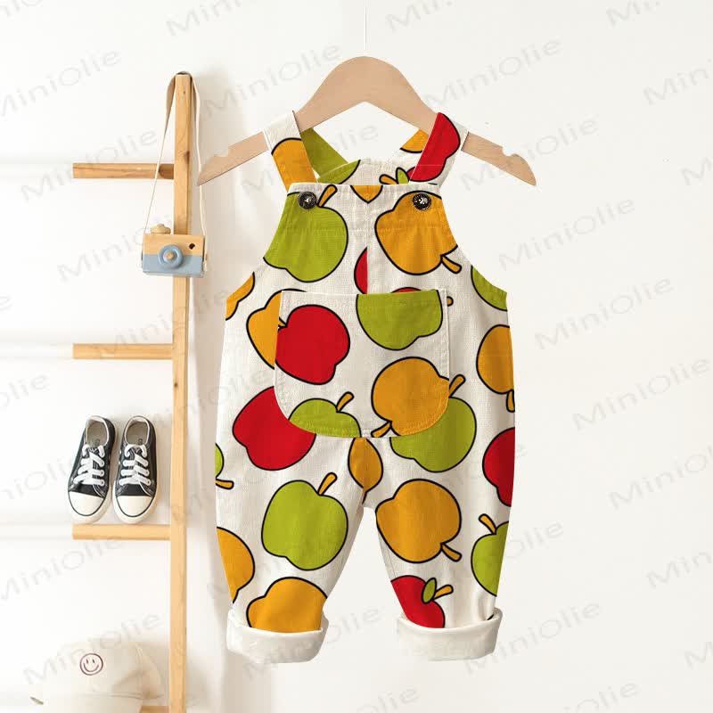 Baby Toddler Beige Apples Print Overalls - Beige - 3-5T - image 1