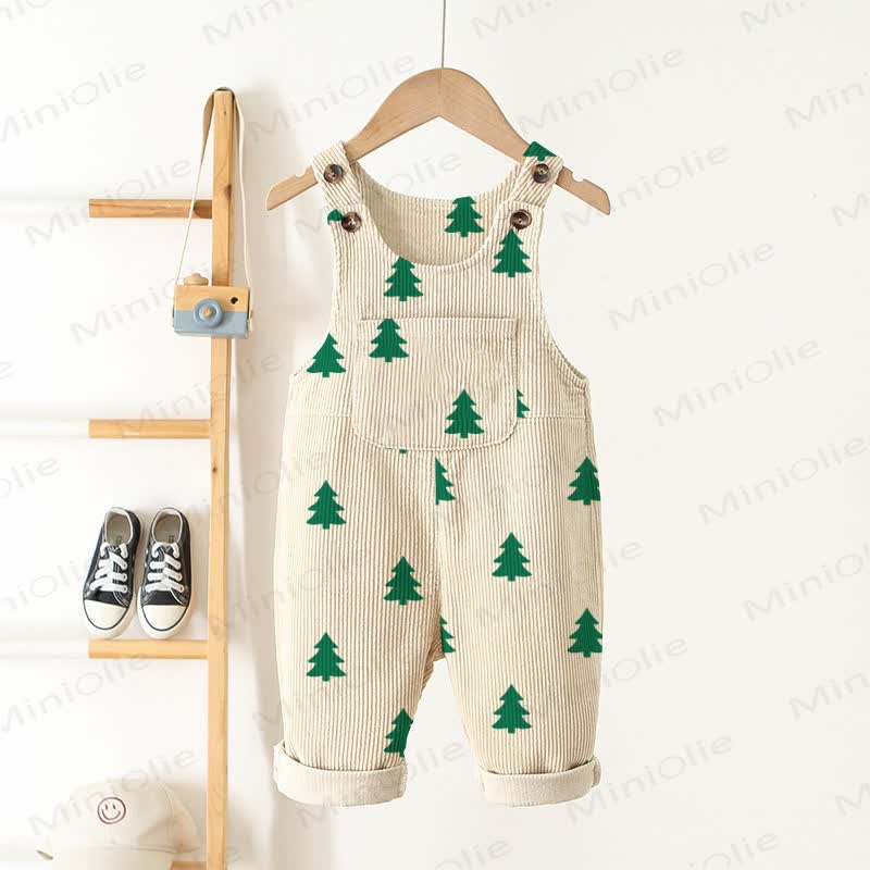 Baby Toddler Christmas Tree Beige Corduroy Pocket Overalls - Beige - 5-7T - image 1