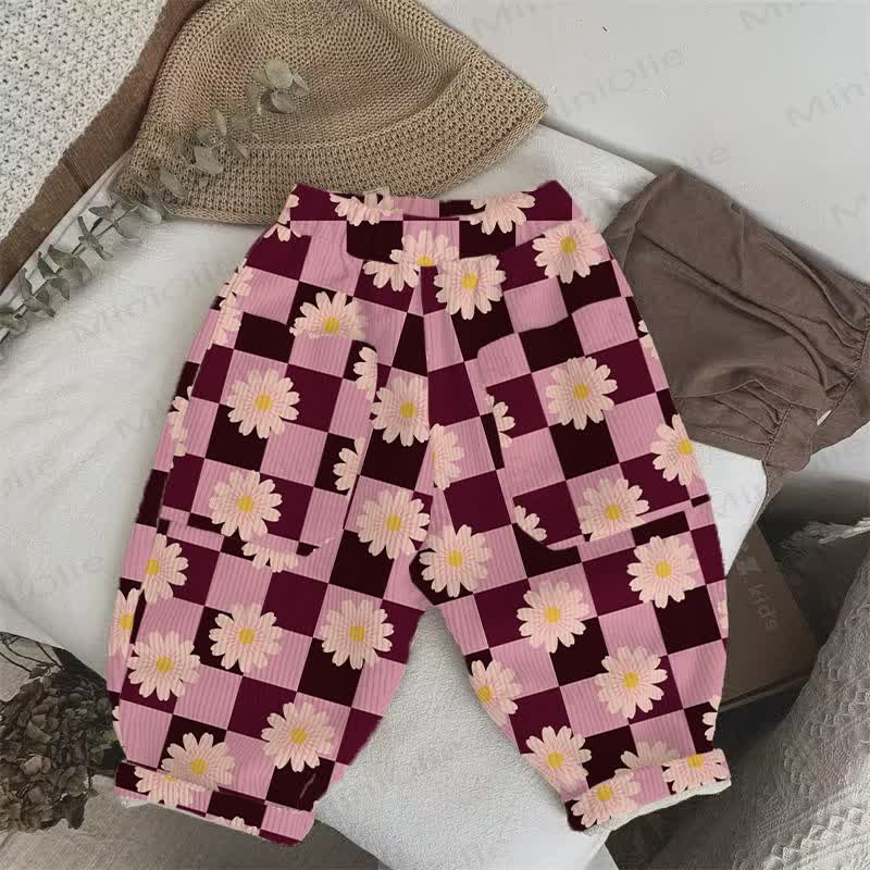 Baby Toddler Plaid Daisy Print Cord Pants - Purple - 5-7T - image 1