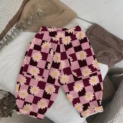 Baby Toddler Plaid Daisy Print Cord Pants - Purple - 5-7T - image 1