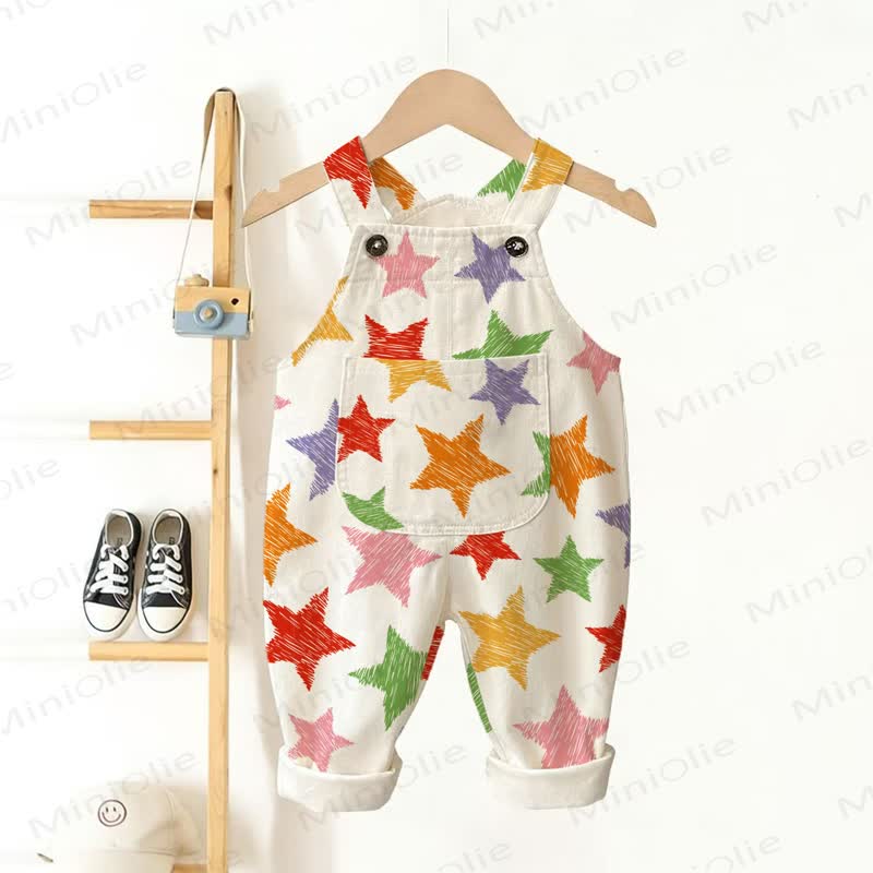 Baby Toddler Beige Star Print Overalls - Beige - 3-5T - image 1