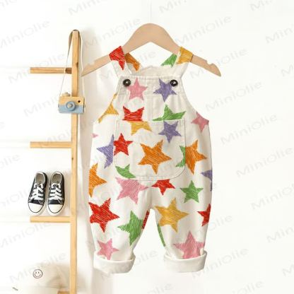 Baby Toddler Beige Star Print Overalls - Beige - 3-5T - image 1