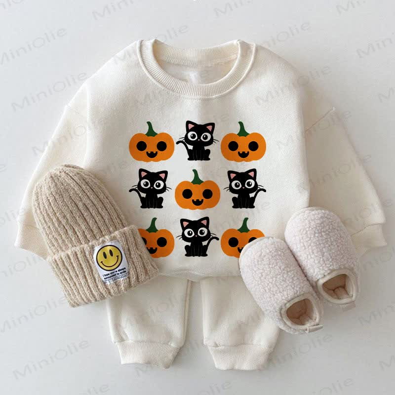  Baby Pumpkin Kitten White Fleece Sweatshirt 2-piece Set - White - 2-3T - image 1