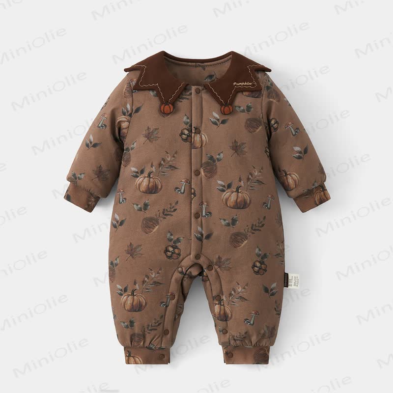 Baby Animal Lapel Quilted Romper - Brown Pumpkin - 18-24M - image 1