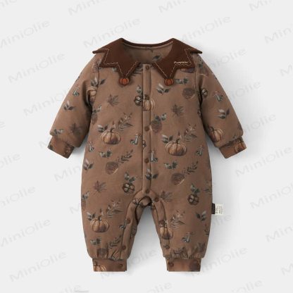 Baby Animal Lapel Quilted Romper - Brown Pumpkin - 18-24M - image 1