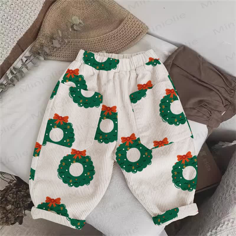Baby Toddler Christmas Wreath Beige Cord Pants - Beige - 5-7T - image 1
