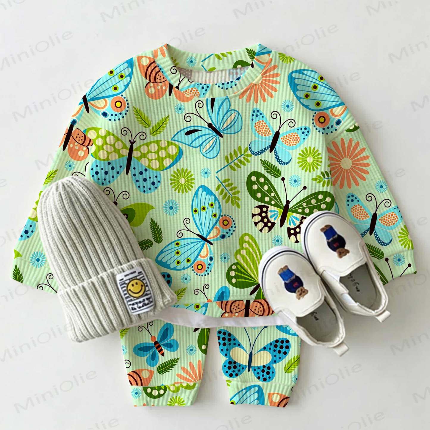 Baby Green Butterfly Print Waffle 2-piece Set - Green - 2-3T - image 1
