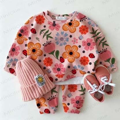 Baby Flower and Insect Pink Animal Print Waffle 2-piece Set - Pink - 2-3T - image 1