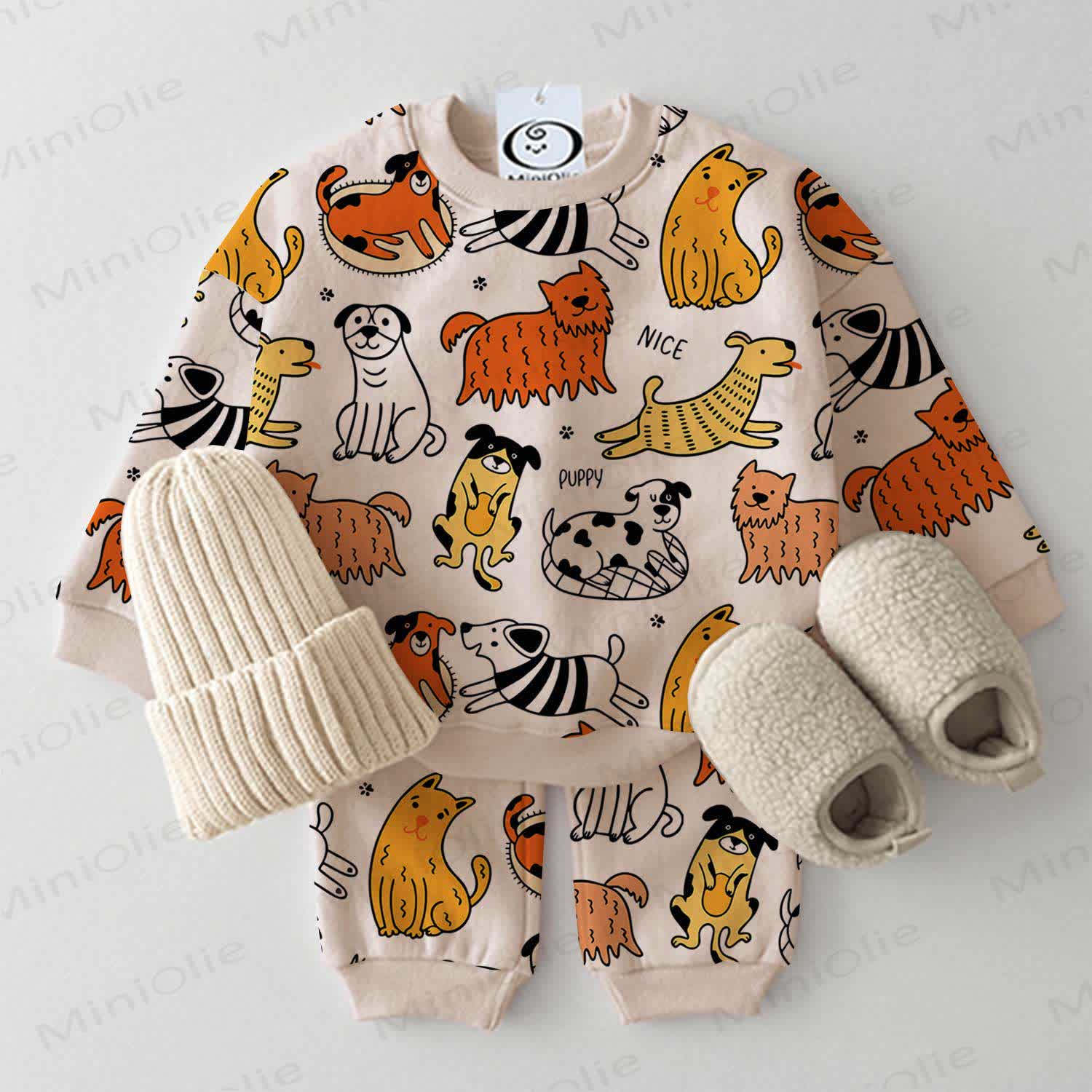 Baby Doggies Print Sweatshirt  2-piece Set - Apricot - 3-5T - image 1