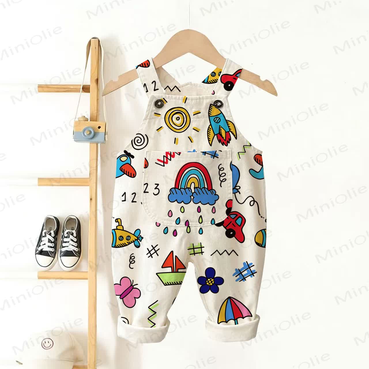 Baby Toddler Colorful Print Overalls - Beige - 3-5T - image 1