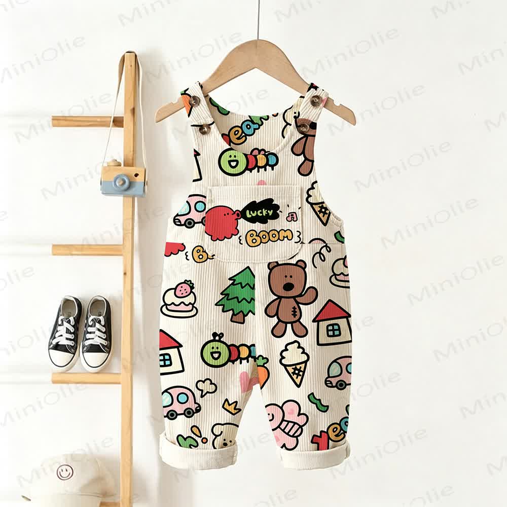 LUCKY BOOM Baby Toddler Colorful Print Corduroy Beige Overalls - Beige - 3-5T - image 1