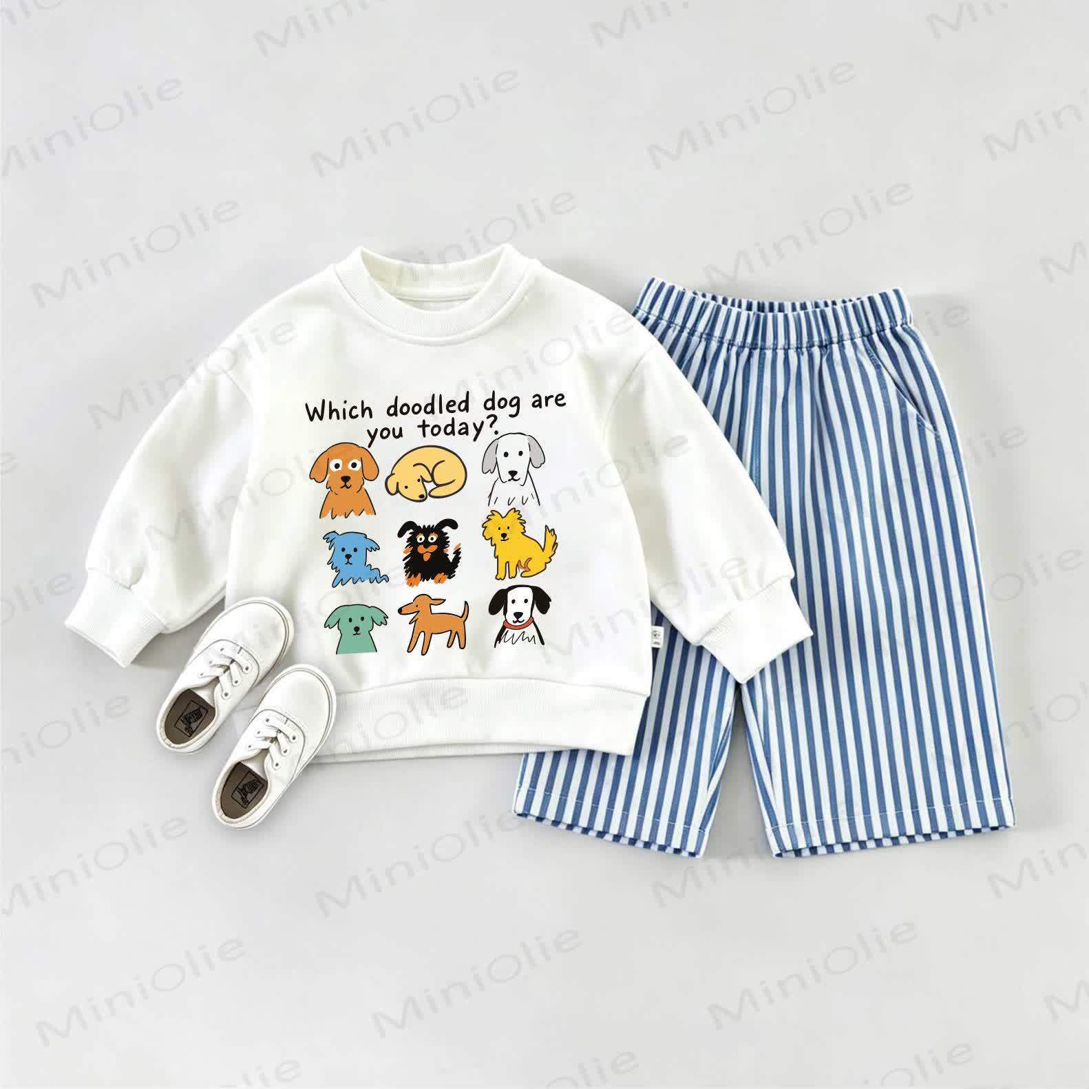 WHICH DOODLED DOG ARE YOU TODAY ? Baby Doodled Dogs Sweatshirt 2-piece Set - White&Blue - 2-3T - image 1