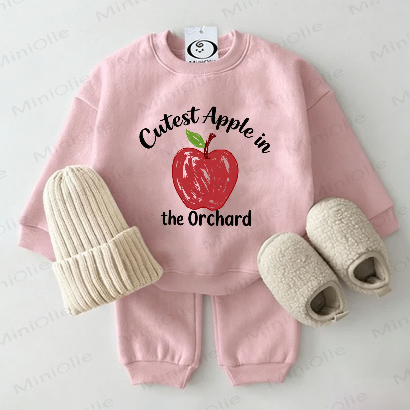 CUTEST APPLE IN THE ORCHARD Baby Apple Print Sweatshirt 2-piece Pink Set - Pink - 2-3T - image 1