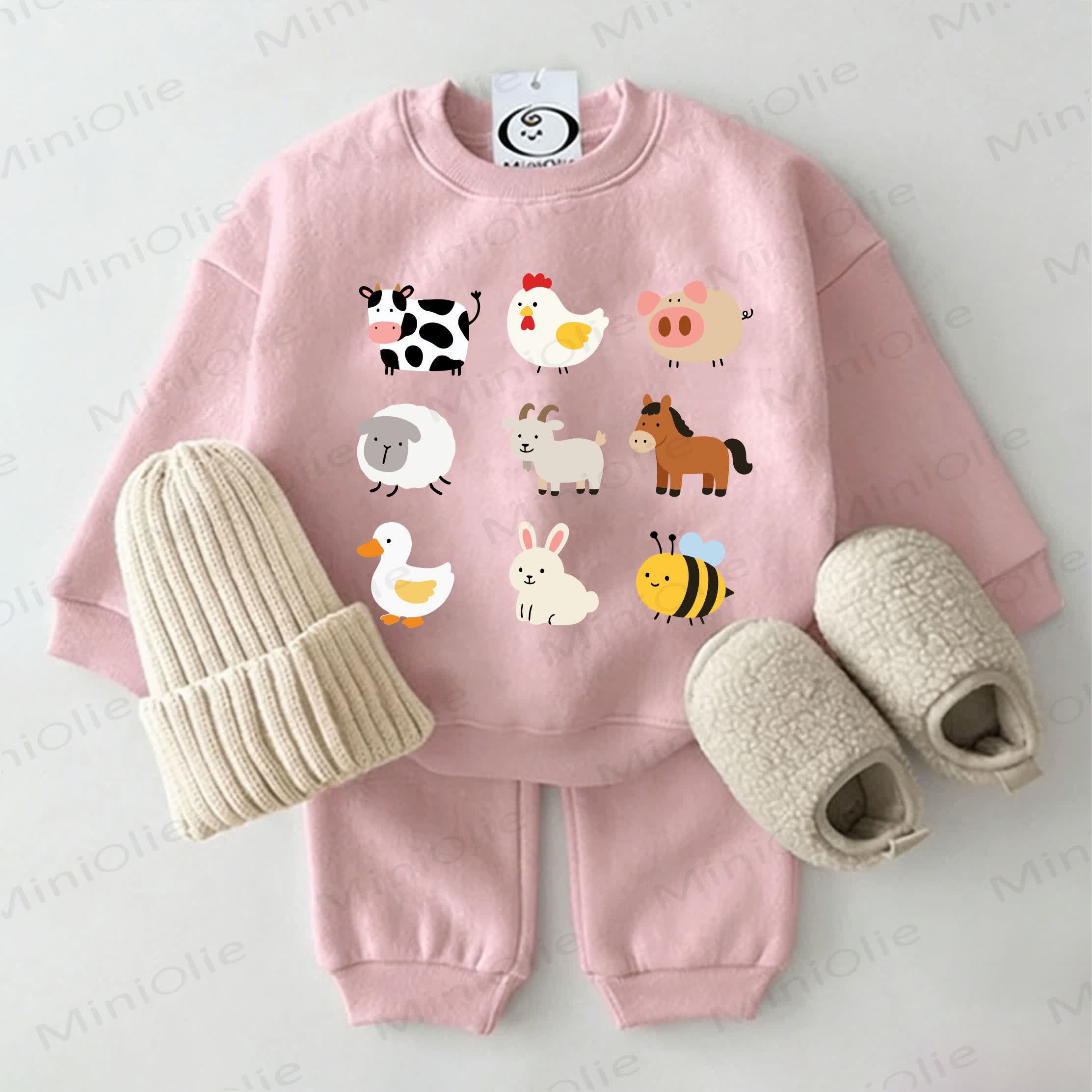  Baby Animals  Sweatshirt 2-piece Pink Set - Pink - 2-3T - image 1