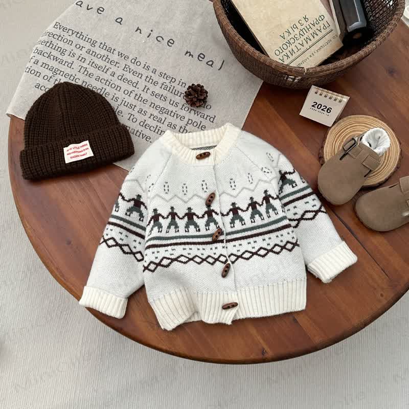 Baby Toddler Nordic Knit Cardigan or Brown Pants - White - 4-5T - image 2