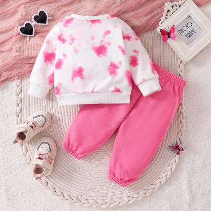Baby Toddler Girl Pink Tie Sweatshirt and Jogger 2-piece Set - image 2