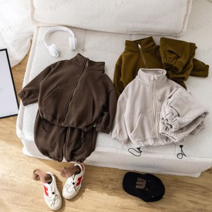 Baby Toddler Mock Neck Fleece Zip Up 2-piece Set - image 1