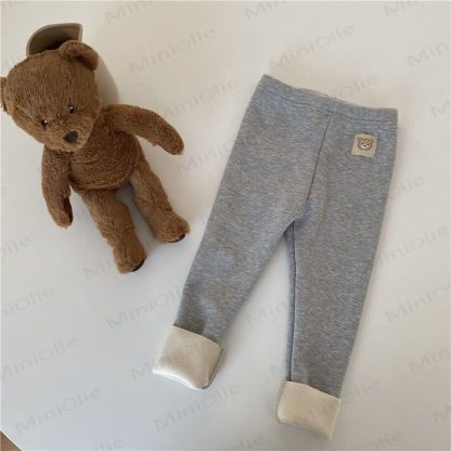 Toddler Bear Patch Ribbed Fleece Lined Leggings - Gray - 6-7T - image 10