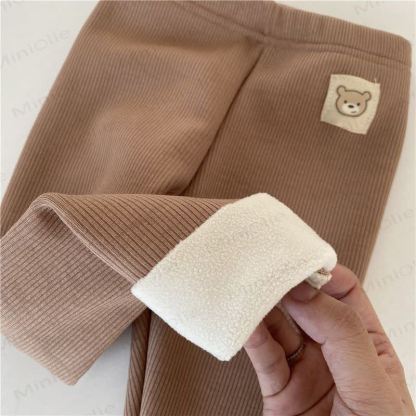 Toddler Bear Patch Ribbed Fleece Lined Leggings - image 11