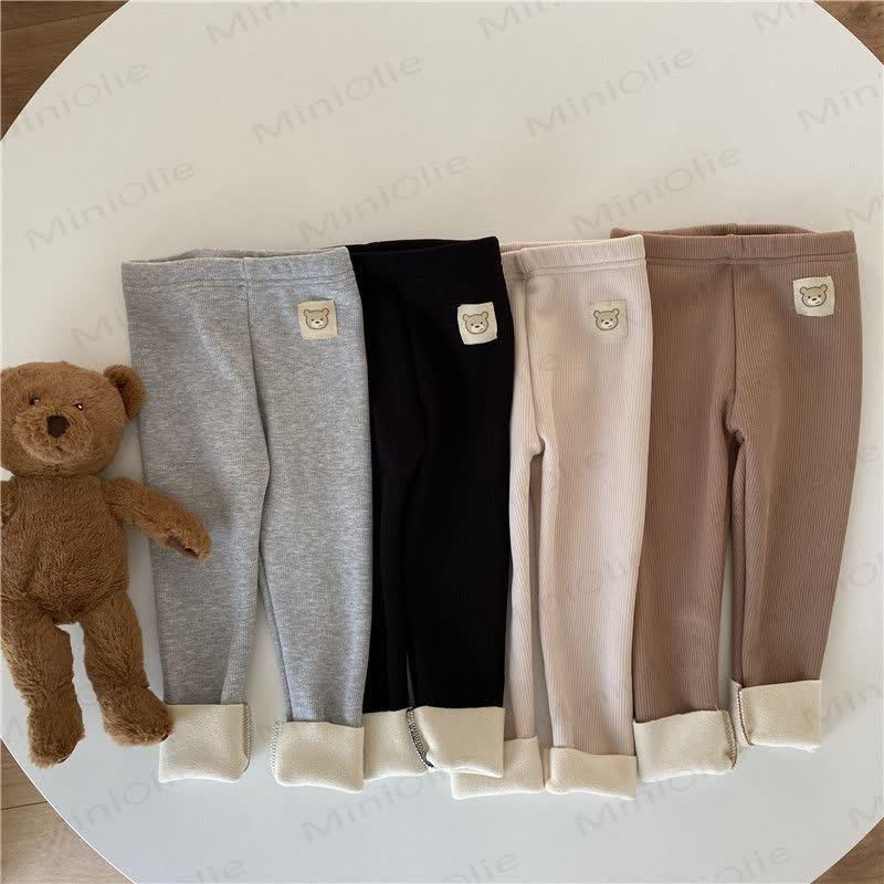 Toddler Bear Patch Ribbed Fleece Lined Leggings - image 1