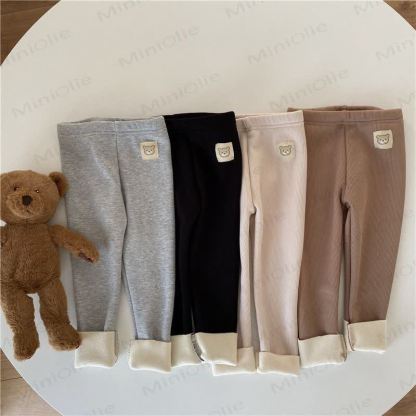 Toddler Bear Patch Ribbed Fleece Lined Leggings - image 1