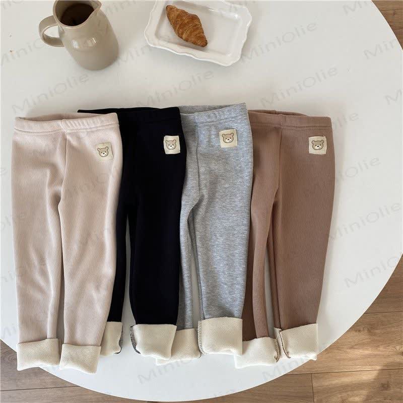 Toddler Bear Patch Ribbed Fleece Lined Leggings - image 2
