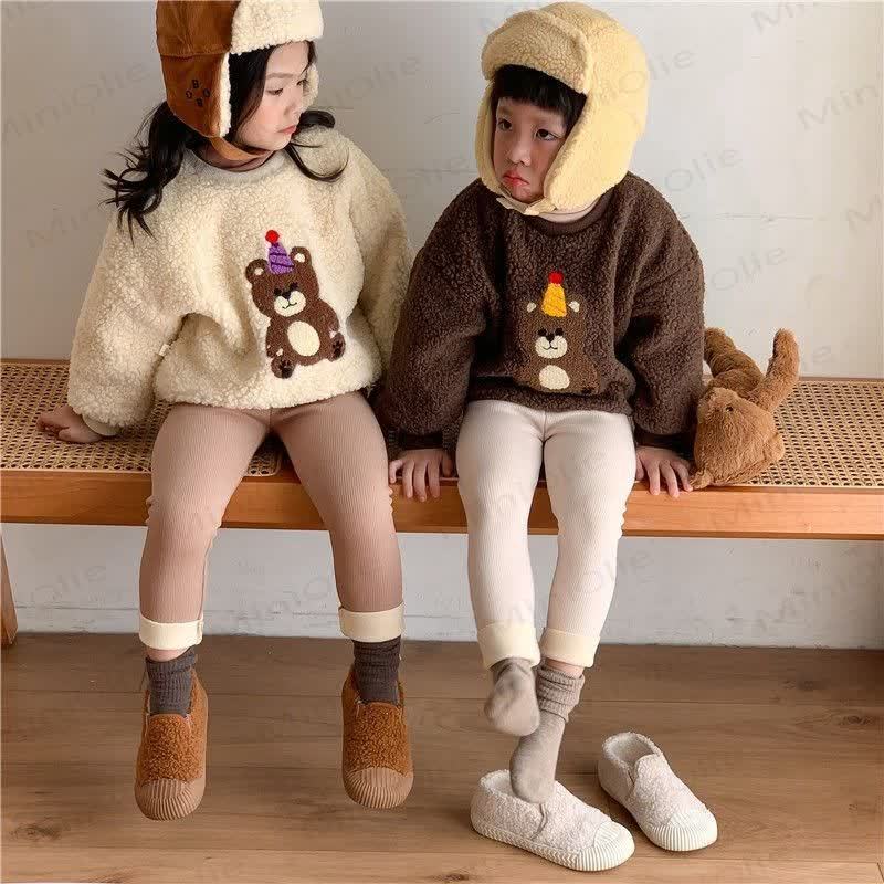 Toddler Bear Patch Ribbed Fleece Lined Leggings - image 17
