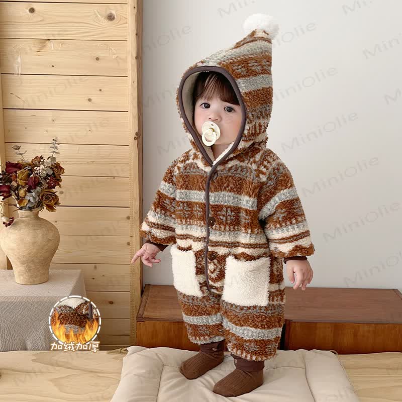 Baby Sherpa Pocket Hooded Romper - Brown - 2-3T - image 1