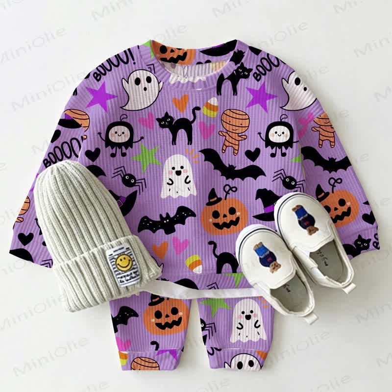Baby Ghost Bat Pumpkin Waffle 2-piece Set - Purple - 2-3T - image 1