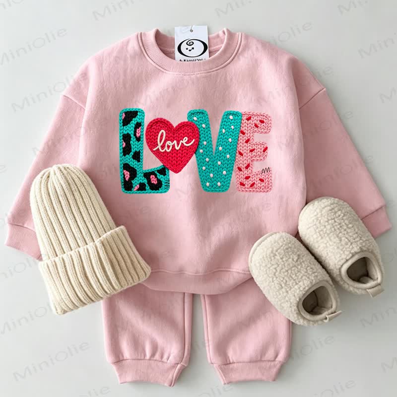 LOVE Baby Pink Sweatshirt 2-piece Set - Pink - 2-3T - image 1