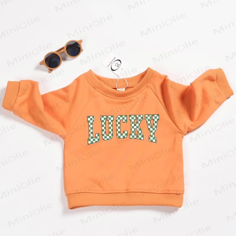 LUCKY Baby Toddler Plaid Slogan Orange Sweatshirt - Orange - 3-5T - image 1