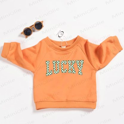 LUCKY Baby Toddler Plaid Slogan Orange Sweatshirt - Orange - 3-5T - image 1
