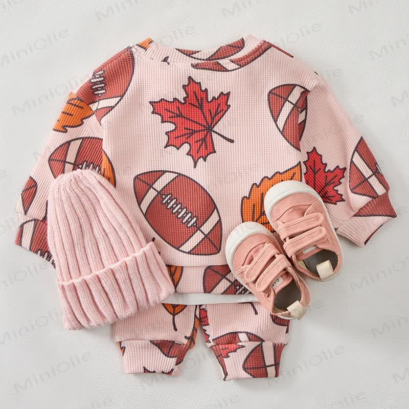 Baby Football Maple Waffle Sweartshit and Pants 2-piece Set - image 3