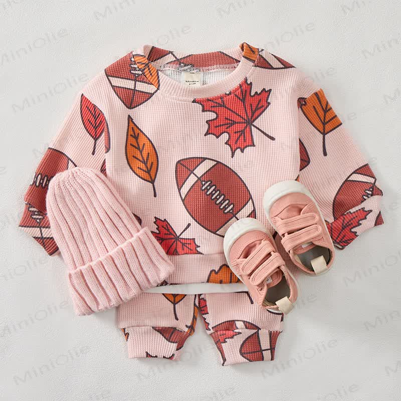 Baby Football Maple Waffle Sweartshit and Pants 2-piece Set - image 2