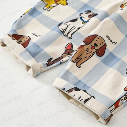 WOOF! Baby Toddler Dog Print Blue Checkered Overalls - image 7