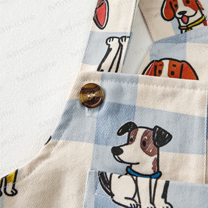 WOOF! Baby Toddler Dog Print Blue Checkered Overalls - image 5