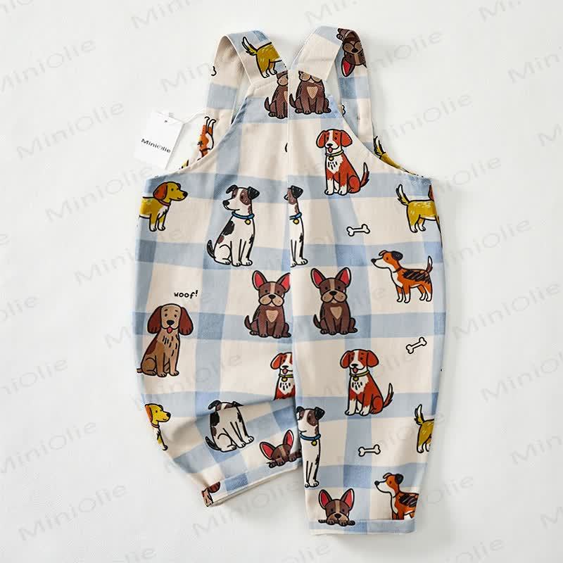 WOOF! Baby Toddler Dog Print Blue Checkered Overalls - image 3