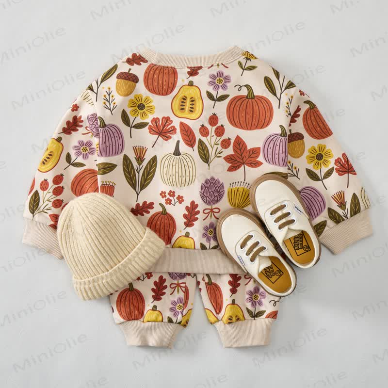 Baby Fall Pumpkin Floral Print 2-piece Set - image 2