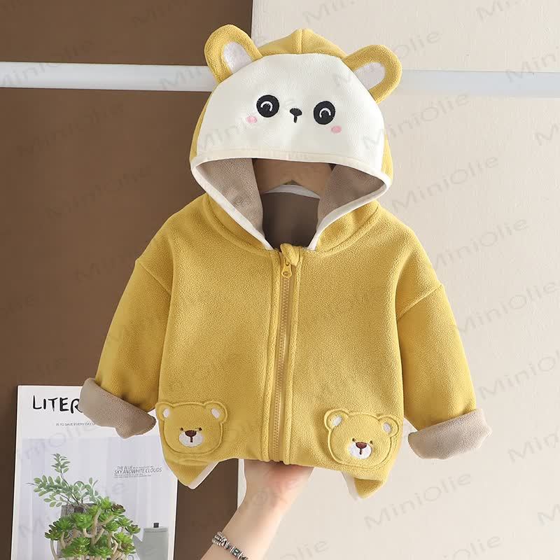 Baby Toddler Cartoon Bear Fleece Hoodie - Yellow - 4-5T - image 2