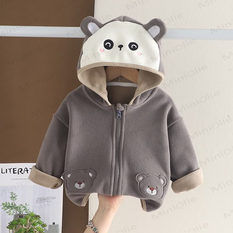 Baby Toddler Cartoon Bear Fleece Hoodie - Grey - 4-5T - image 6