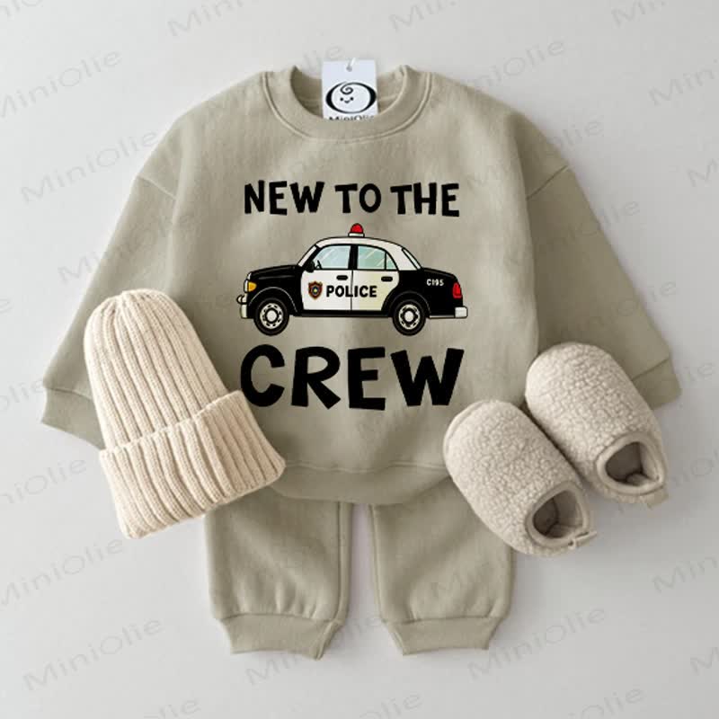 NEW TO THE CREW Baby Police Car Print Grey Green Sweatshirt 2-piece Set - Grey Green - 2-3T - image 1