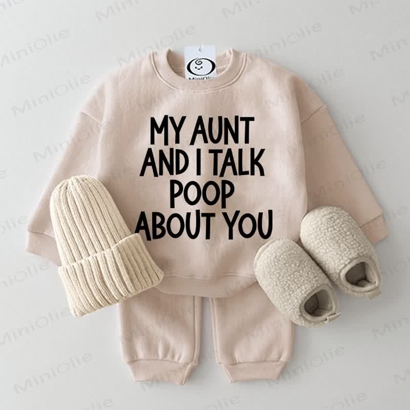 MY AUNT AND I TALK POOP ABOUT YOU Baby Beige Sweatshirt 2-piece Set - Beige - 2-3T - image 1