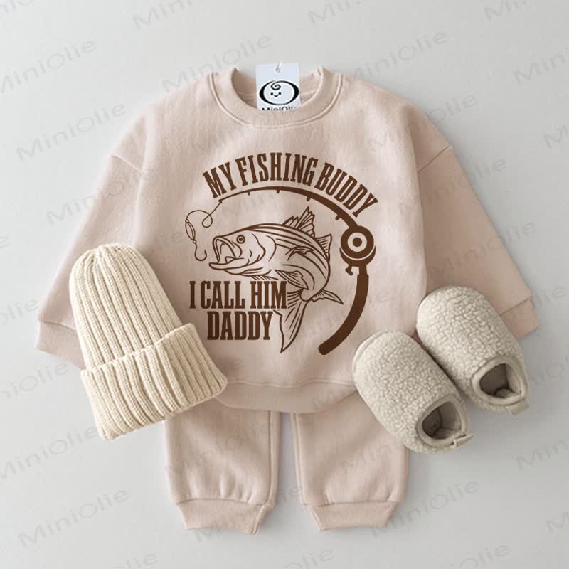 MY FISHING BUDDY I CALL HIM DADDY Baby Beige Sweatshirt 2-piece Set - Beige - 2-3T - image 1