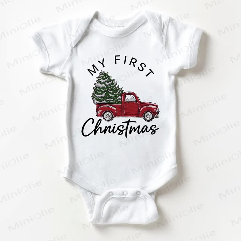 MY FIRST CHRISTMAS Baby Christmas Tree Truck White Bodysuit - White - 18-24M - image 1