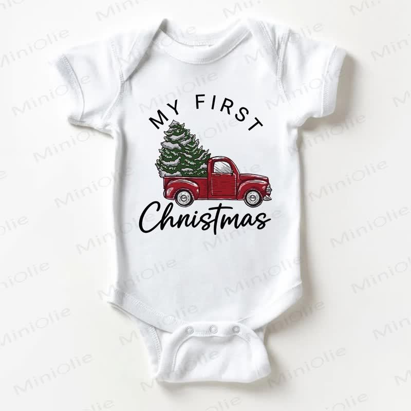MY FIRST CHRISTMAS Baby Christmas Tree Truck White Bodysuit - White - 18-24M - image 1