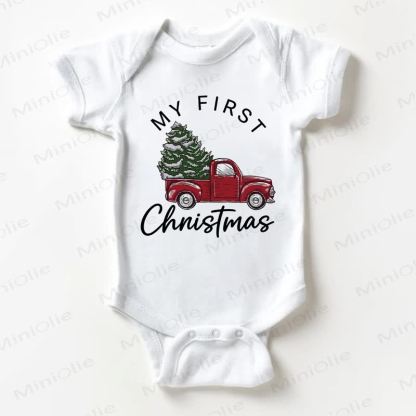 MY FIRST CHRISTMAS Baby Christmas Tree Truck White Bodysuit - White - 18-24M - image 1