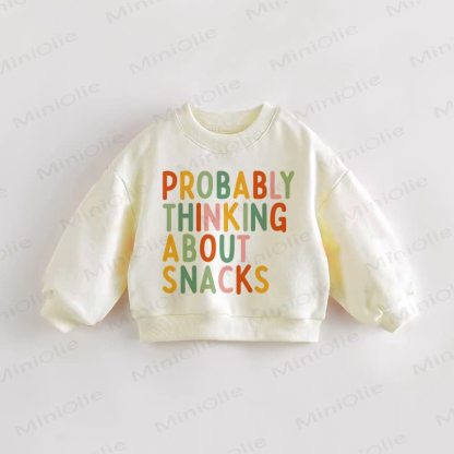 PROBABLY THINKING ABOUT SNACKS Baby Toddler Cream Sweatshirt - Cream - 3-5T - image 1
