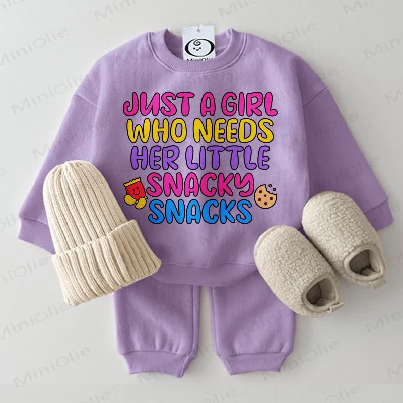 JUST A GIRL WHO NEEDS HER LITTLE SNACKY SNACKS Baby Sweatshirt 2-piece Set - Purple - 2-3T - image 2