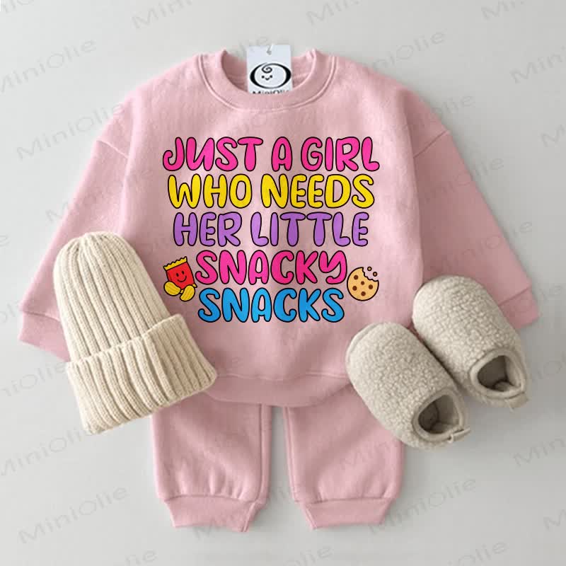 JUST A GIRL WHO NEEDS HER LITTLE SNACKY SNACKS Baby Sweatshirt 2-piece Set - Pink - 2-3T - image 1