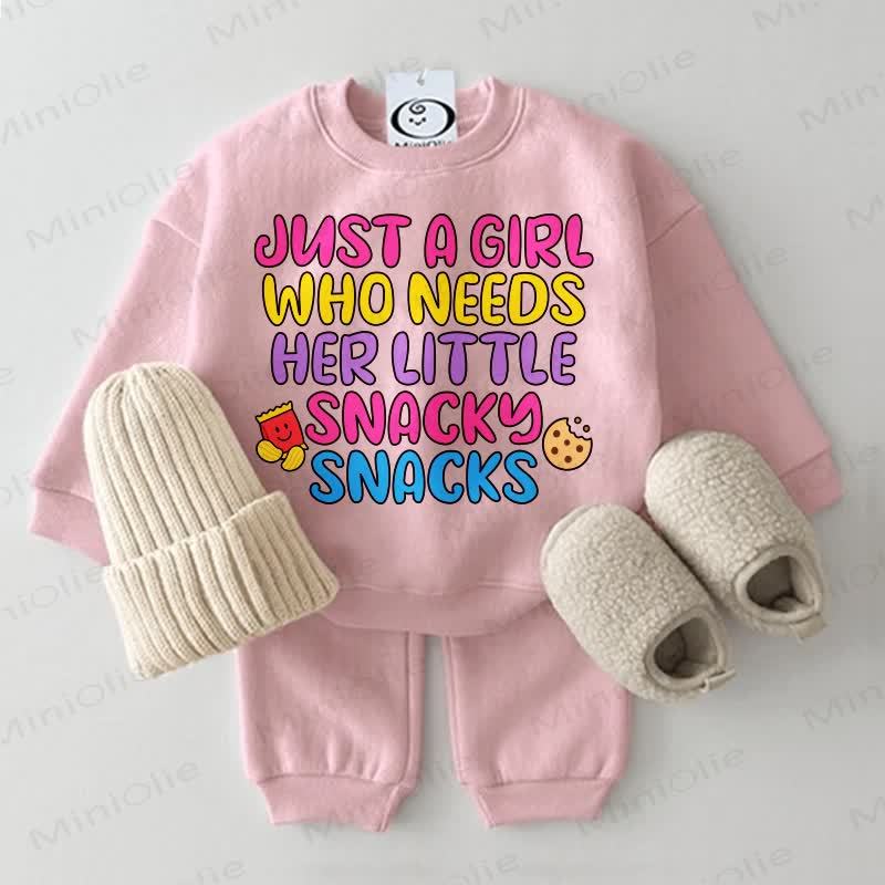 JUST A GIRL WHO NEEDS HER LITTLE SNACKY SNACKS Baby Sweatshirt 2-piece Set - Pink - 2-3T - image 1